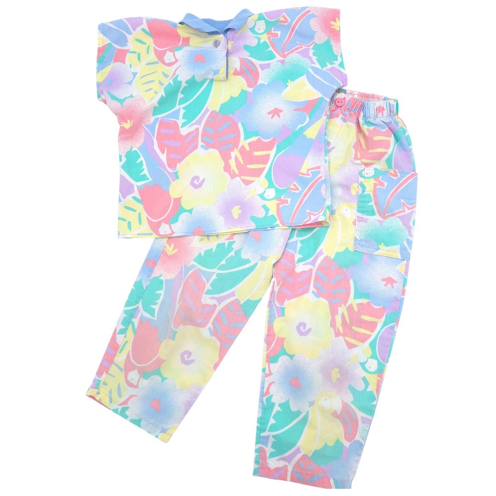 Vintage Health-tex Tropical Floral Two Piece Set Girl's Size 6X